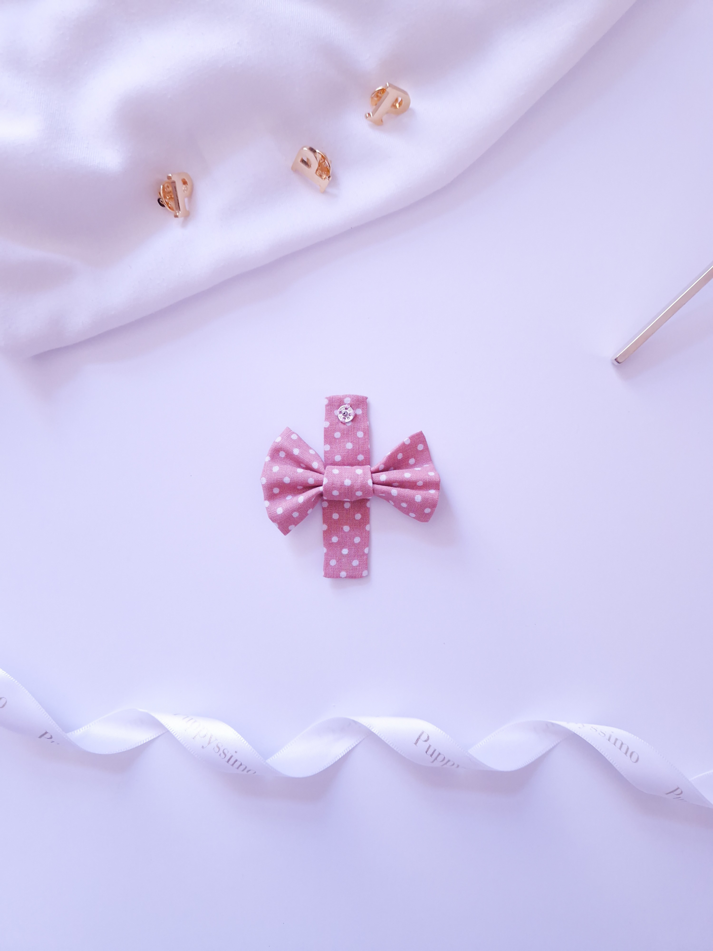 BOW - SMALL DOG - DUSTY ROSE DOTS