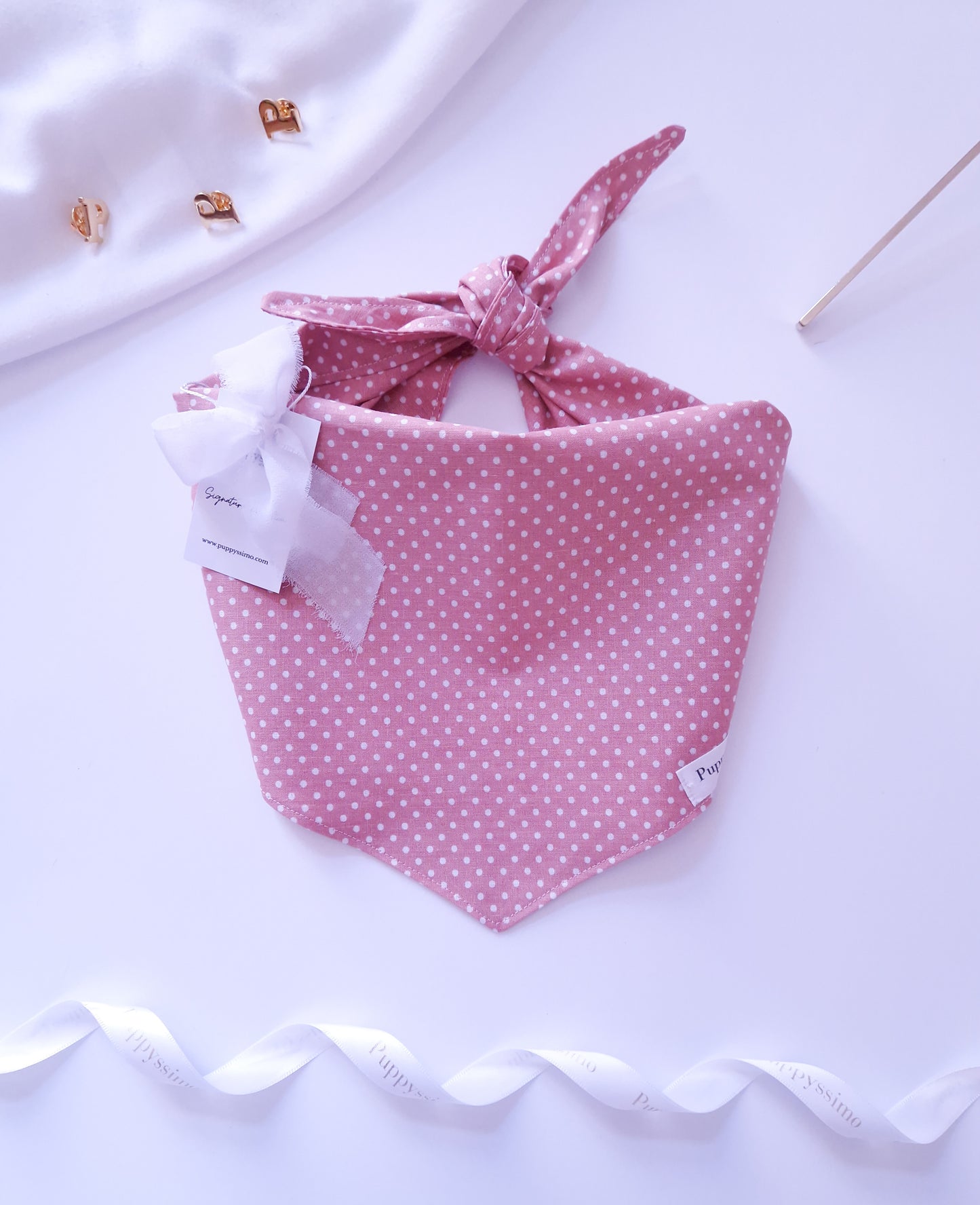 DOG BANDANA - DUSTY ROSE DOTS
