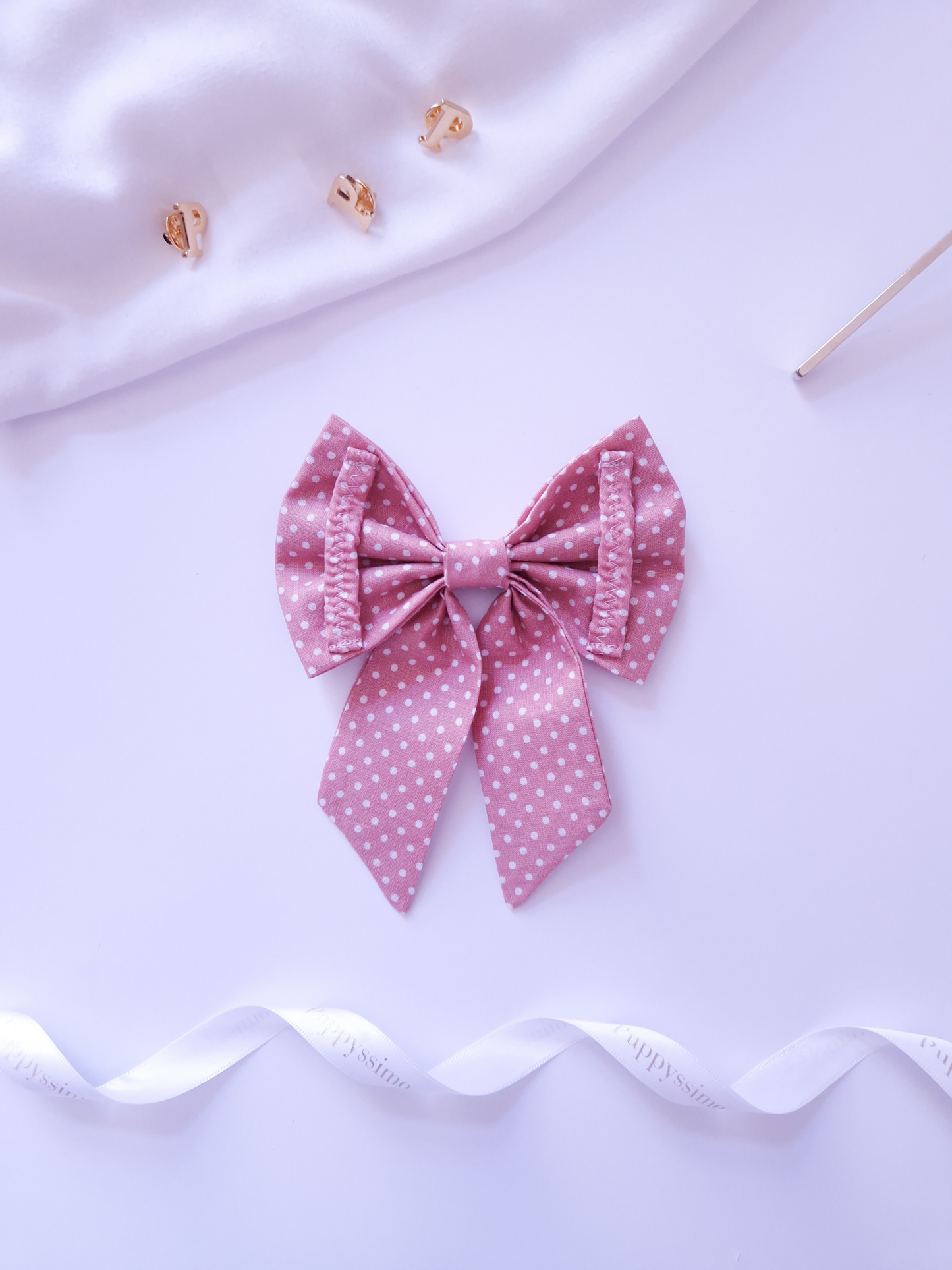 BOW - SAILOR BOW - DUSTY ROSE DOTS