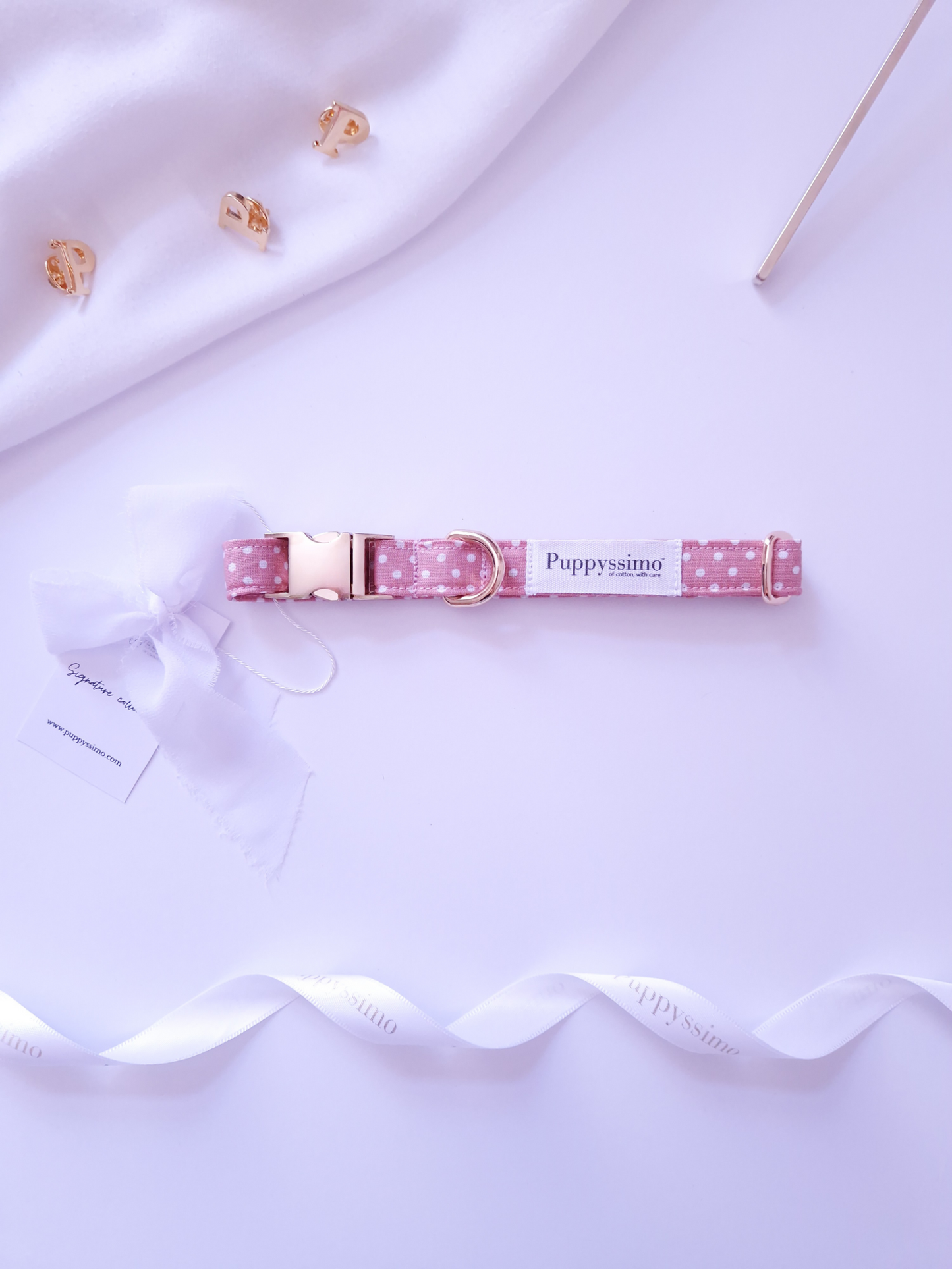 DOG COLLAR - DUSTY ROSE DOTS