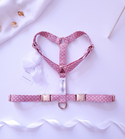 DOG HARNESS - DUSTY ROSE DOTS