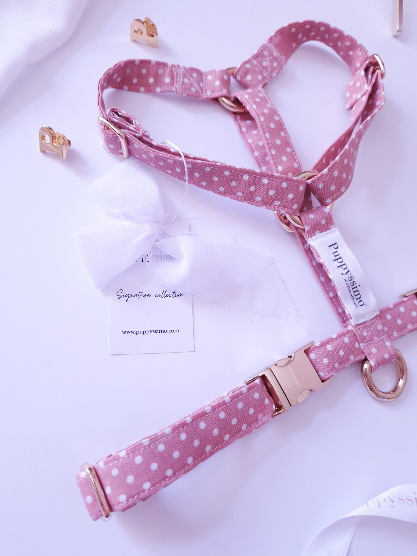 DOG HARNESS - DUSTY ROSE DOTS